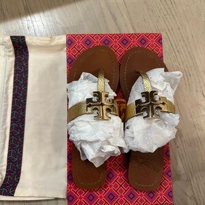 Tory Burch Gold and Brown Sandals